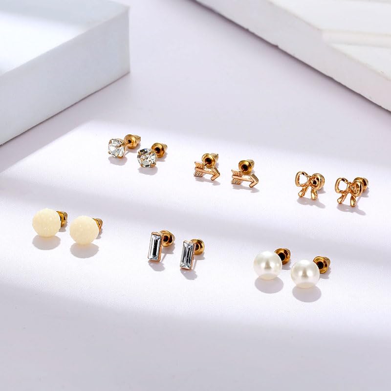 ORAZIO 60 Pair Stud Earrings for Women 316L Stainless Steel Hypoallergenic - Multiple Piercing Options Heart, Star, Pearl, CZ Butterfly Earring Backs Sensitive Ears Jewelry Gift Set -G - Image 5